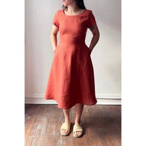 Atelier B. Linen Cotton A-Line Fit & Flare Mini Midi Sun Dress Summer Sundress